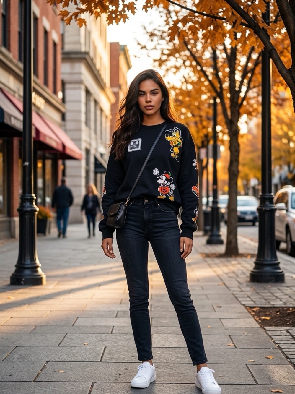 Disney Black Crewneck Sweatshirt with Mickey & Pluto Graphics